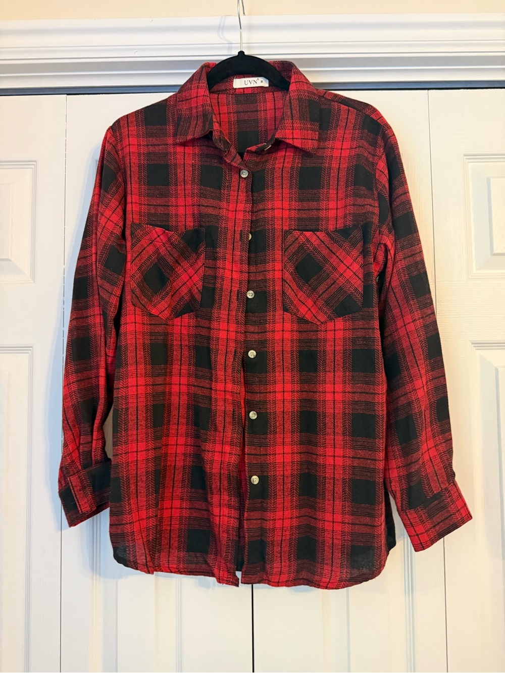 Red and Black Plaid Button-Down Shirt